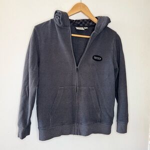 VANS Women’s Faded Gray Waffle Knit Checkered Zip Up Hooded Sweatshirt MED Cozy